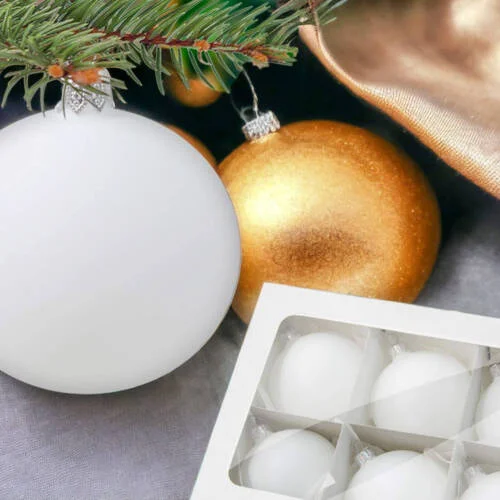 Bombki biała kreda -  100 mm bombki choinkowe szklane 6 szt