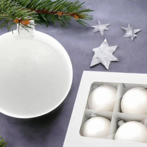 Bombki biała porcelana -  100 mm bombki choinkowe szklane 6 szt