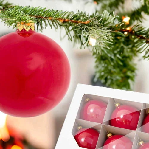 Bombki bordowy błysk -  100 mm bombki choinkowe szklane 6 szt