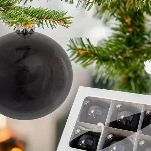 Bombki czarny błysk -  80 mm  bombki choinkowe szklane 6 szt
