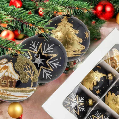 Bombki czarny opal - chatka gwiazdka choinka -  80 mm  bombki choinkowe szklane 6 szt