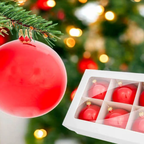 Bombki czerwony opal błysk -  80 mm  bombki choinkowe szklane 6 szt