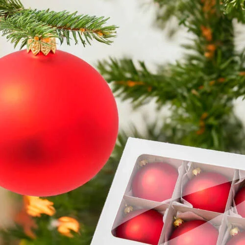 Bombki czerwony mat -  80 mm  bombki choinkowe szklane 6 szt