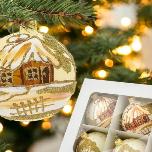 Bombki złote chatki wanilia -  80 mm  bombki choinkowe szklane 6 szt