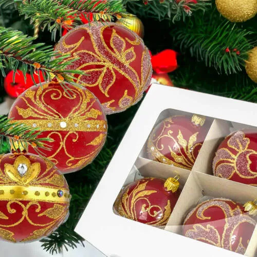 Bombki Królewski mix na czerwonej porcelanie -  80 mm  bombki choinkowe szklane 6 szt