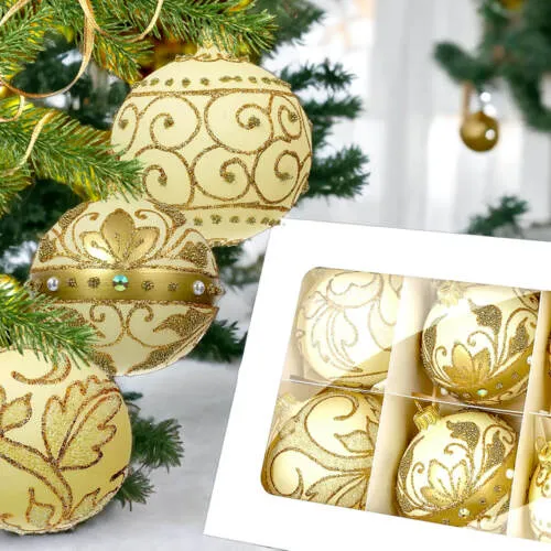 Bombki złoty mix Królewski na wanilii -  80 mm  bombki choinkowe szklane 6 szt