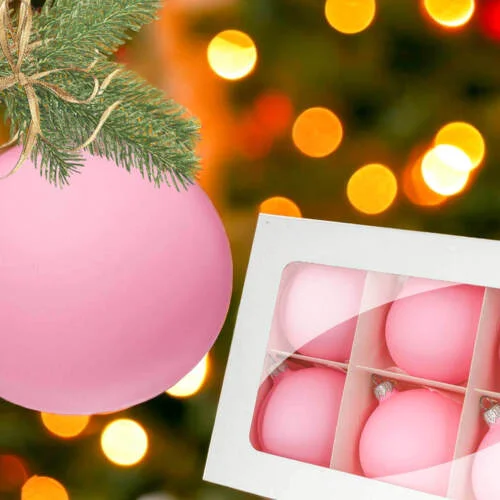 Bombki kredowy róż -  100 mm bombki choinkowe szklane 6 szt