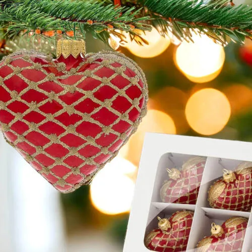 Bombki serca czerwono złote -  8 x 7 cm bombki choinkowe szklane 6 szt