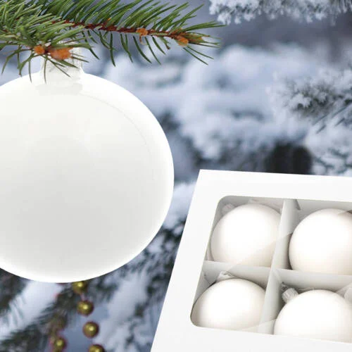 Bombki biała porcelana -  80 mm  bombki choinkowe szklane 6 szt