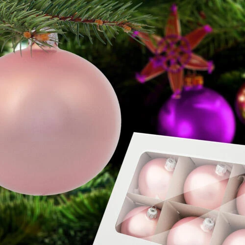 Bombki różowa perła -  80 mm  bombki choinkowe szklane 6 szt