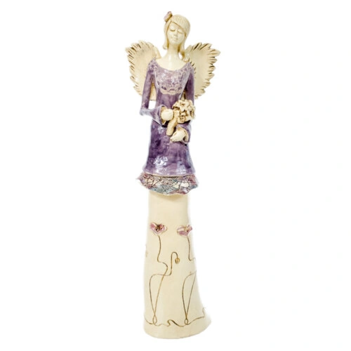 Anioł Mia - fiolet jasny -  40 x 16 cm figurka dekoracyjna gipsowa
