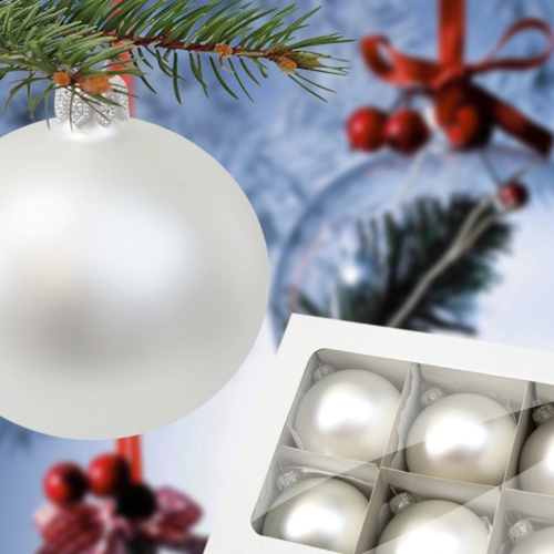 Bombki biała perła mat -  80 mm  bombki choinkowe szklane 6 szt